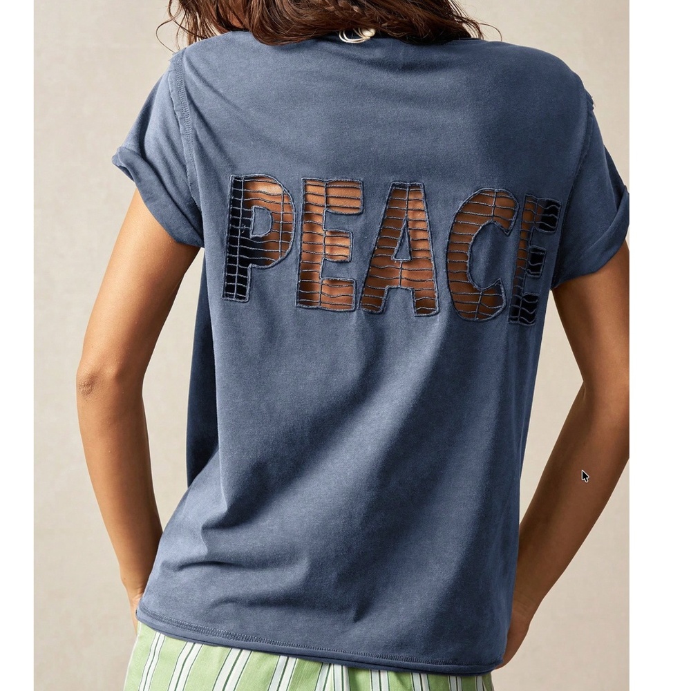 Peace Cutout Back Short Sleeve Tee - Blue - Picture 5 of 5